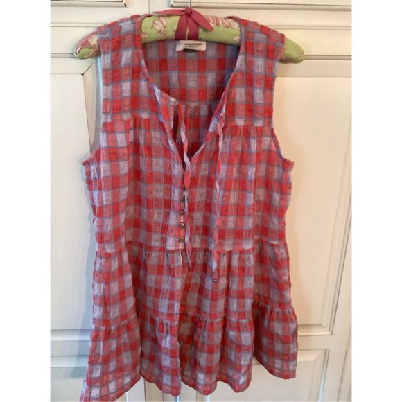 Pilcro and The Letter Press By Anthropologie Gingham Neve Top Sz M - Picture 2 of 8